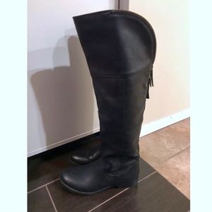 Black faux leather riding boots